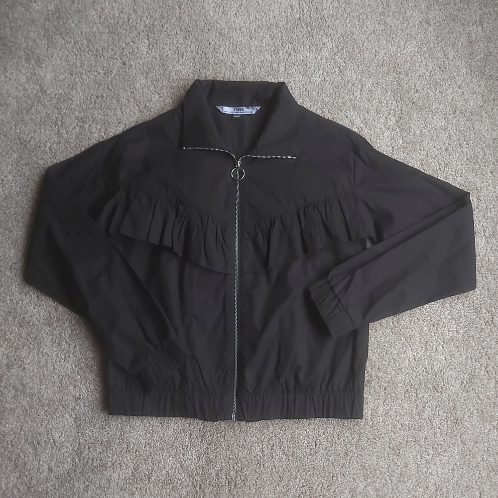 Twik Black Ruffled Zip-Up Jacket